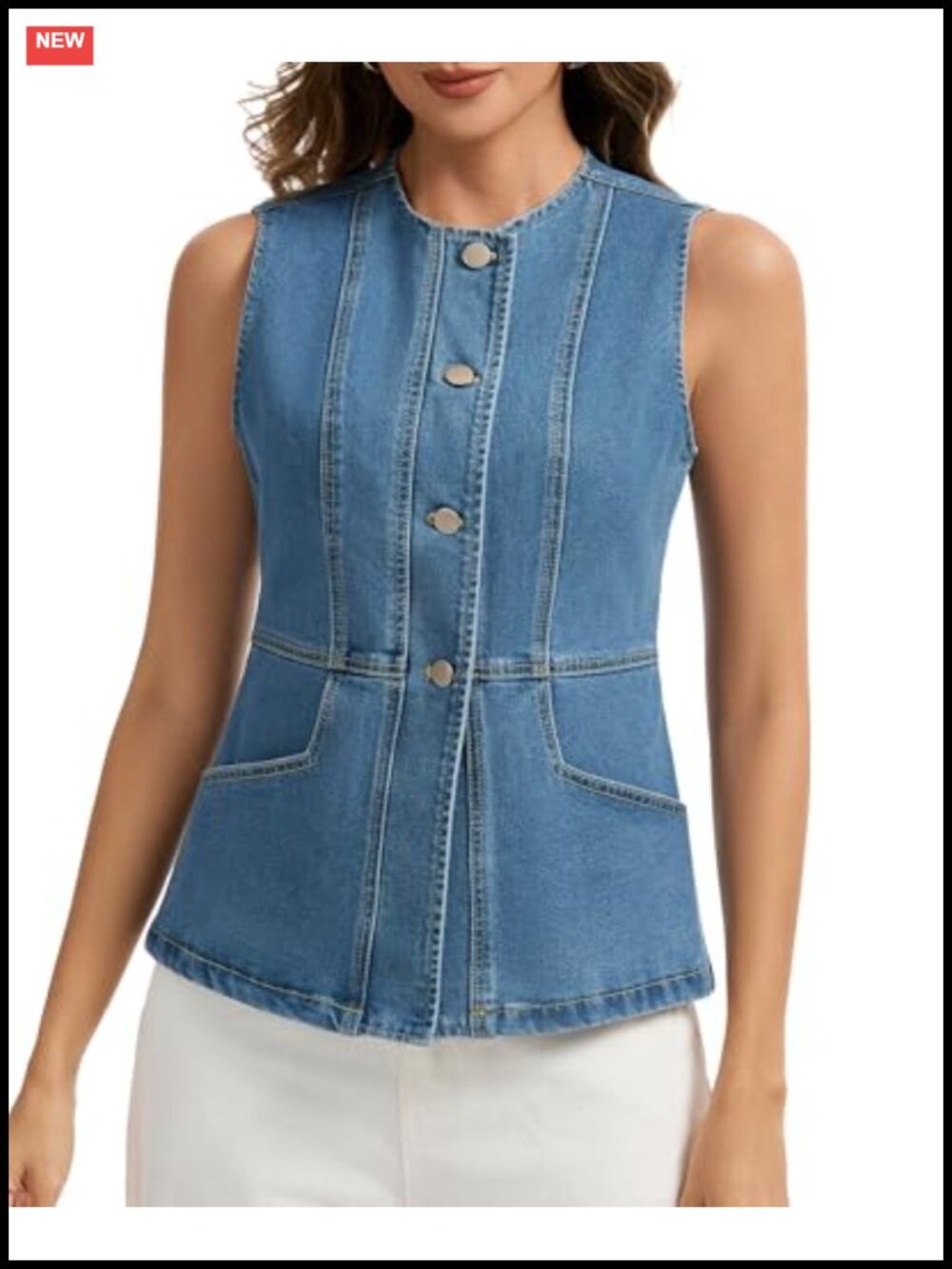Sleeveless Denim Vest Top Button Down Fitted Jean Vest